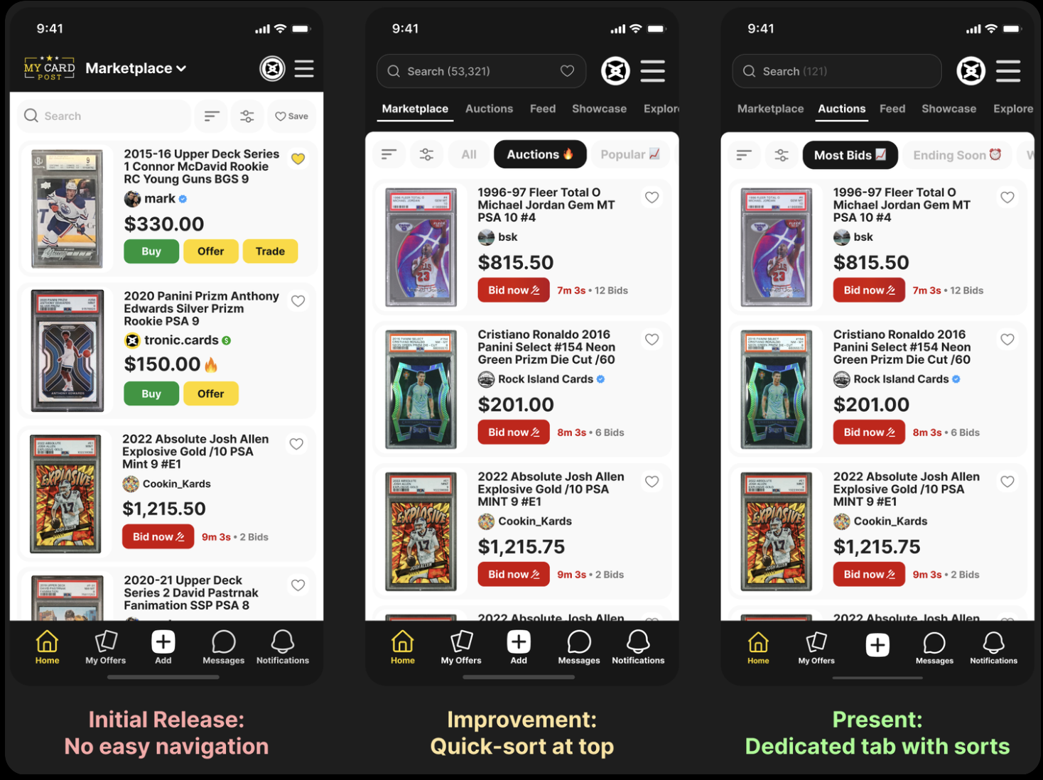 Auctions navigation and marketplace browsing