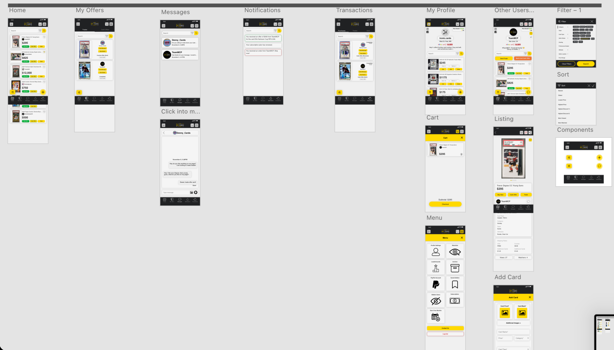 Finished Adobe XD design of the My Card Post app