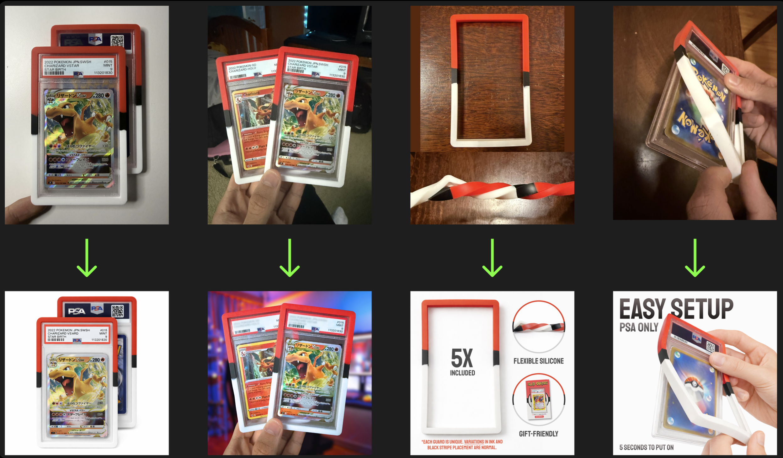 The four final listing images, before and after AI refinement